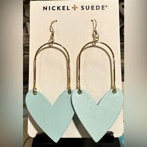 Nickel and Suede Mint Sweetheart Earrings.